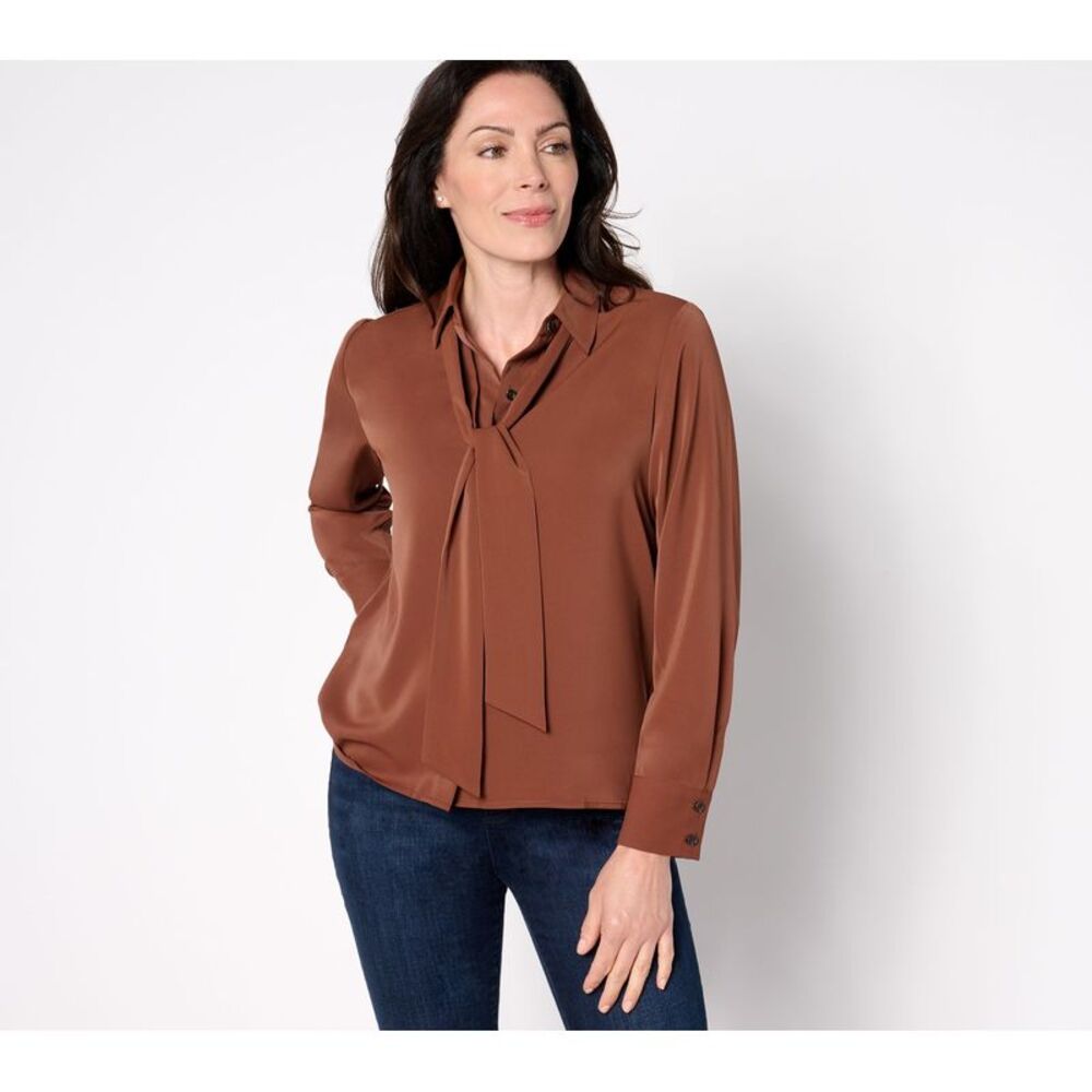 SUNNYLiFE Women's Top Sz XS Removeable Bow-Tie Shirt Brown A663890